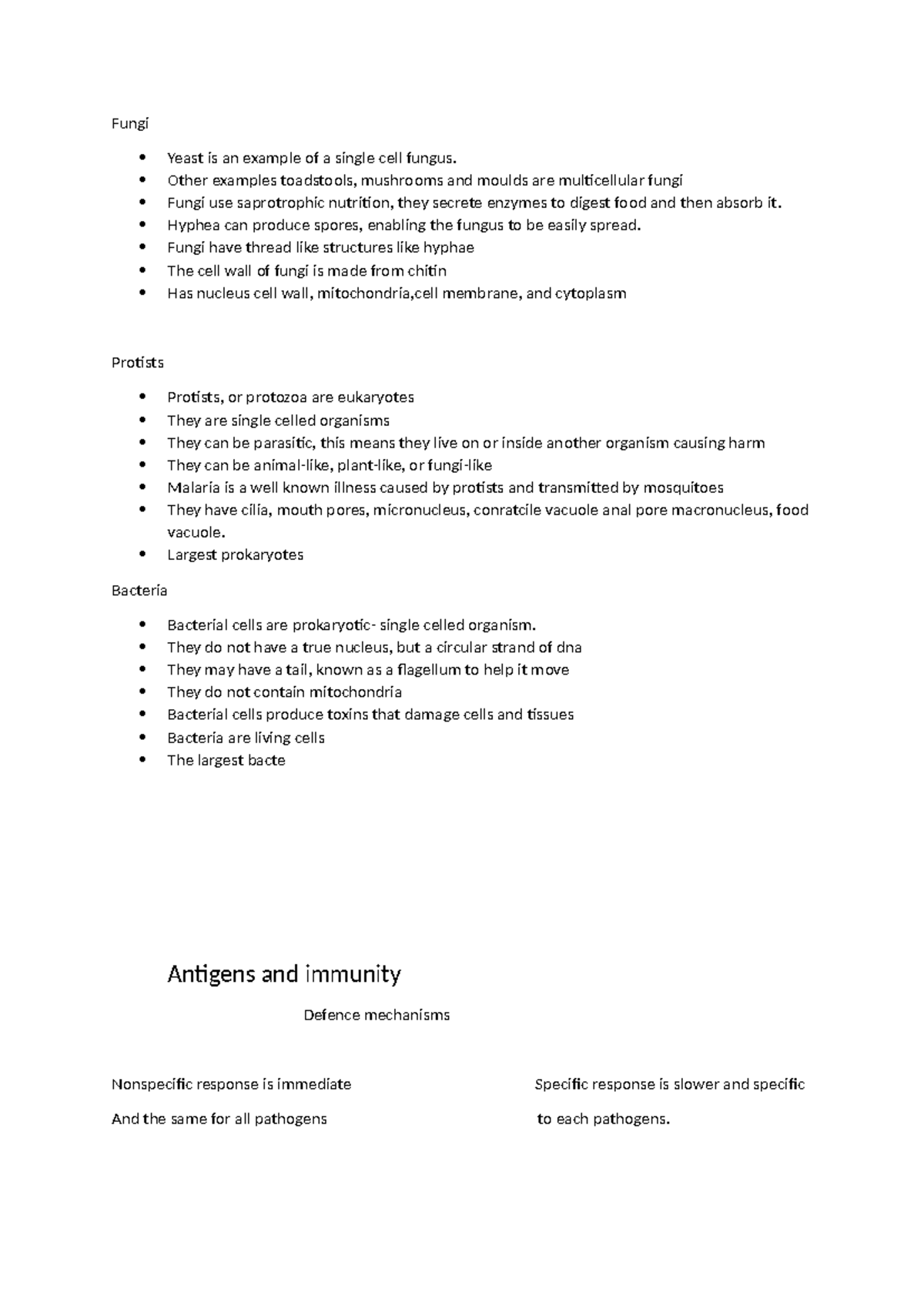 Immune System Overview and Pathogen Types - Bio 101 Notes - Studocu