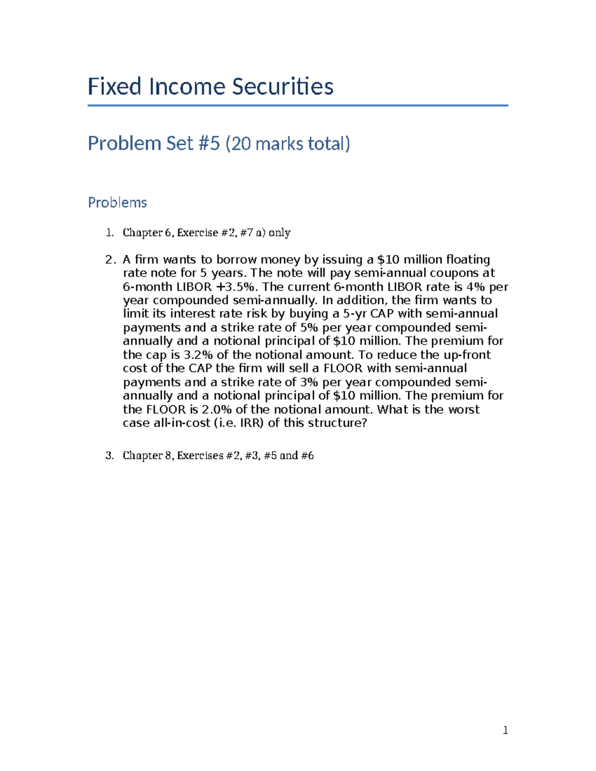 Fixed Income Securities Problem Set (20 Marks) - FRA & Options - Studocu