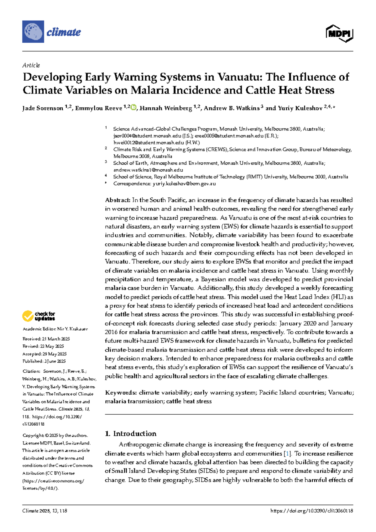 Developing EWS for Malaria & Cattle Heat Stress in Vanuatu: Climate ...