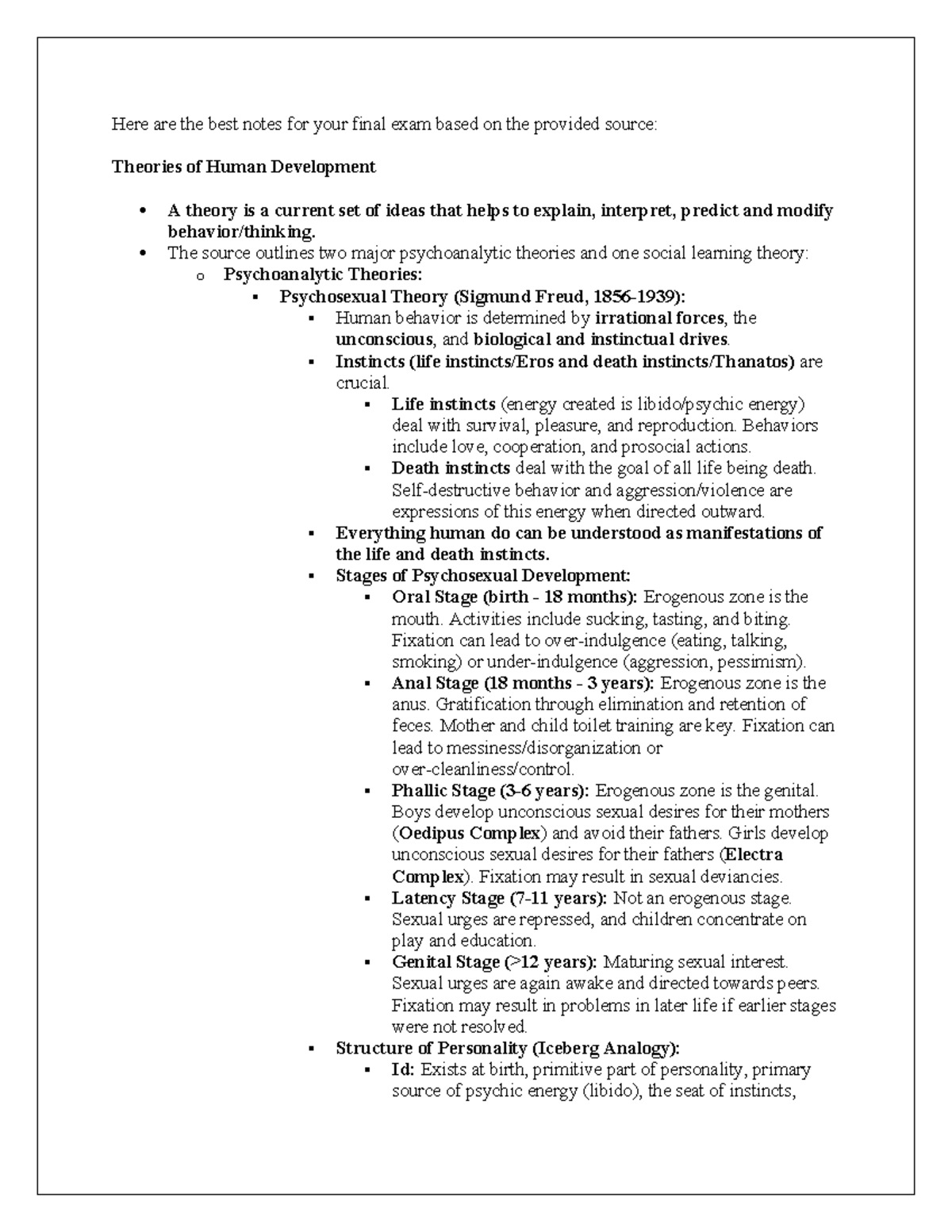 Developmental psychology final exam notes - key theories and concepts ...
