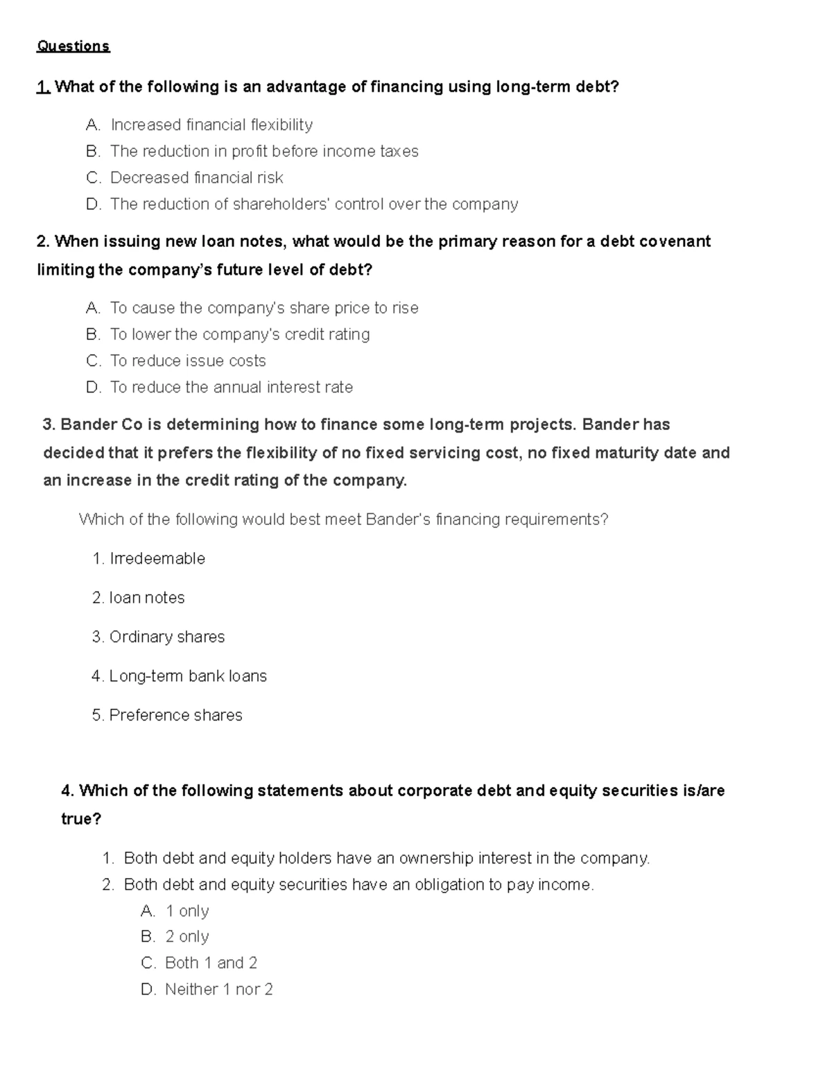 FM Exam Prep Mock Questions for JUNE 2025 Final Exam - Studocu