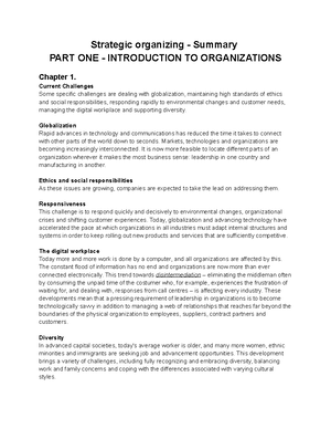 Strategic organizing - Sammanfattning Organization Theory and Design ...