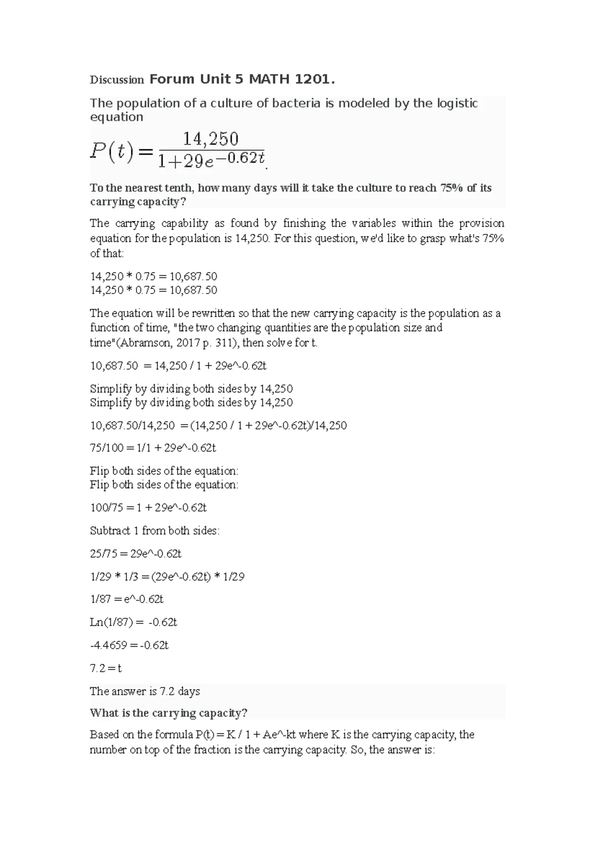 College Algebra Discussion Forum Unit 3 MATH 1201 - Discussion Forum ...