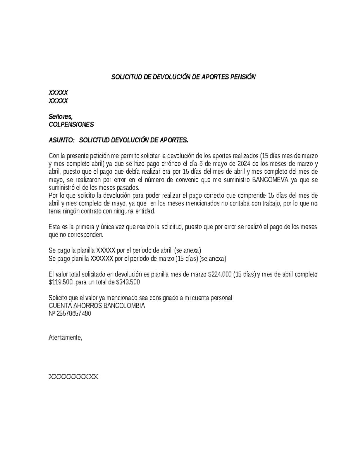 Solicitud de Devolución de Aportes de Pensión - Studocu