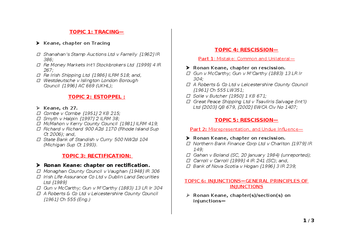 Case Law In Equity S2 Key Topics Principles Discussed Studocu