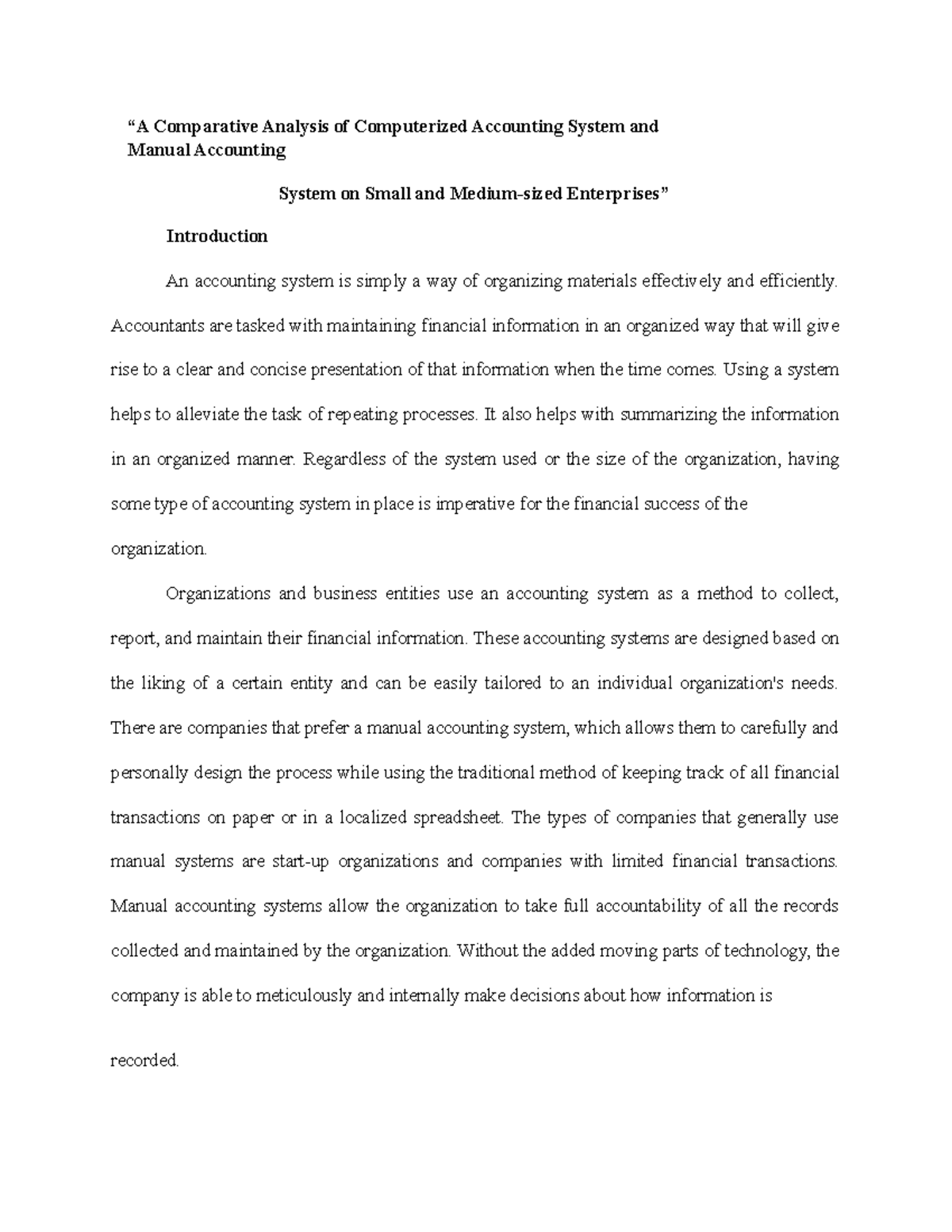 Acctg Research Concept Paper - “A Comparative Analysis of Computerized ...