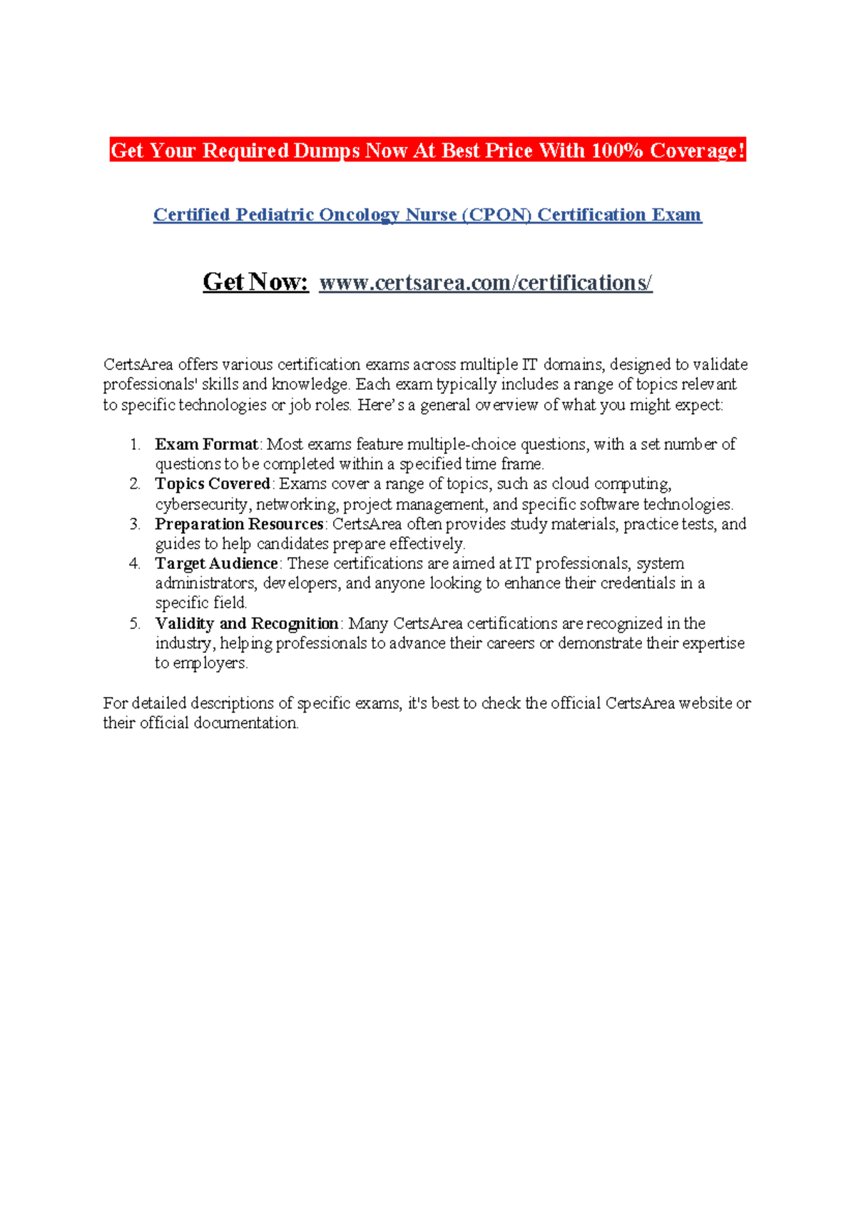 Certified Pediatric Oncology Nurse (CPON) Exam Study Guide - Studocu