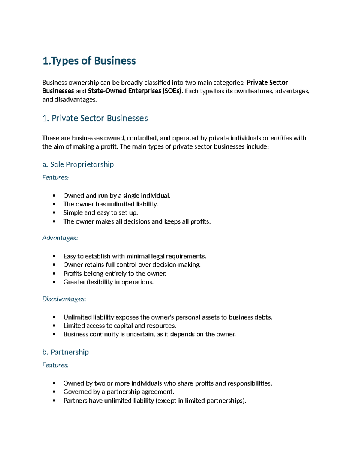 A2 ECON 1,2 - Types of Business Ownership and Their Impacts - Studocu