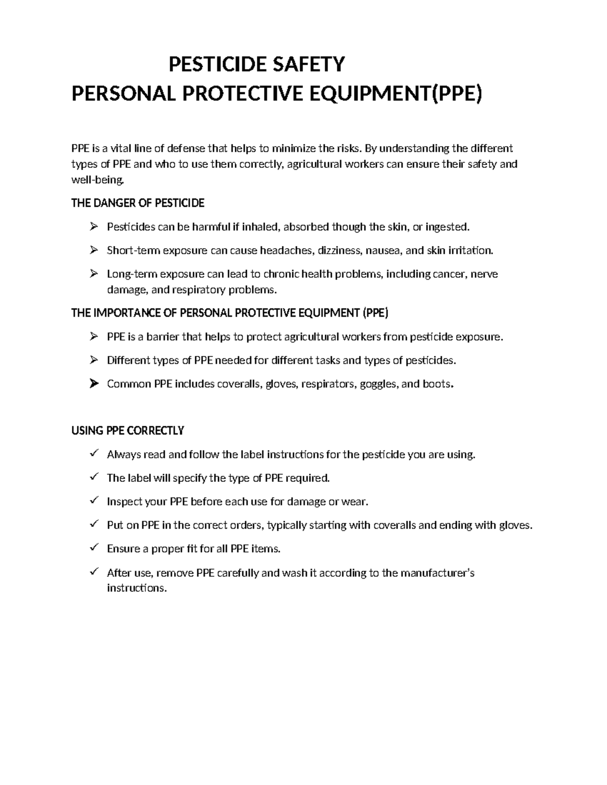 Personal Protective Equipment Notes - PESTICIDE SAFETY PERSONAL ...
