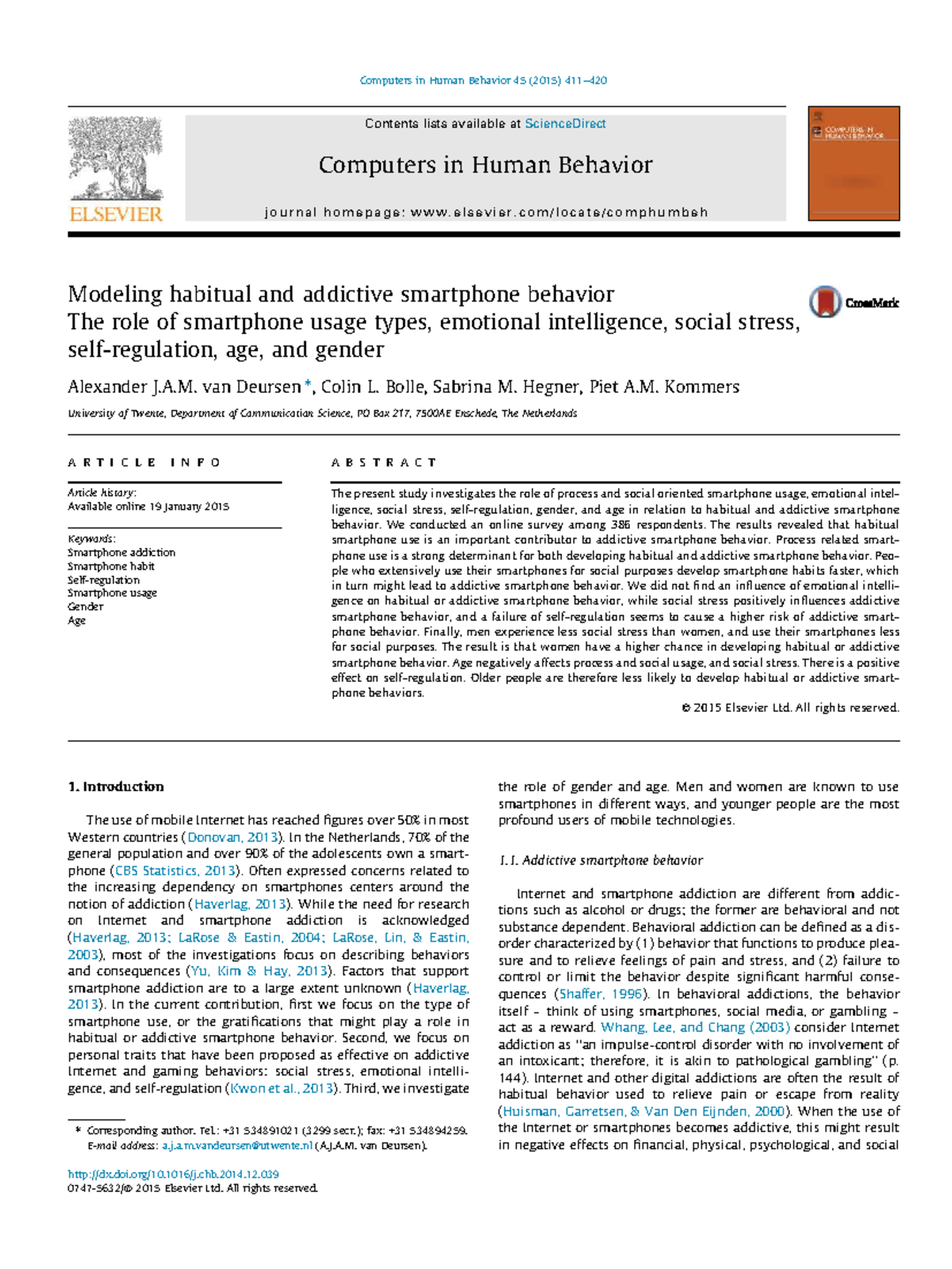 Modeling Habitual and Addictive Smartphone Behavior: Insights from CHB ...