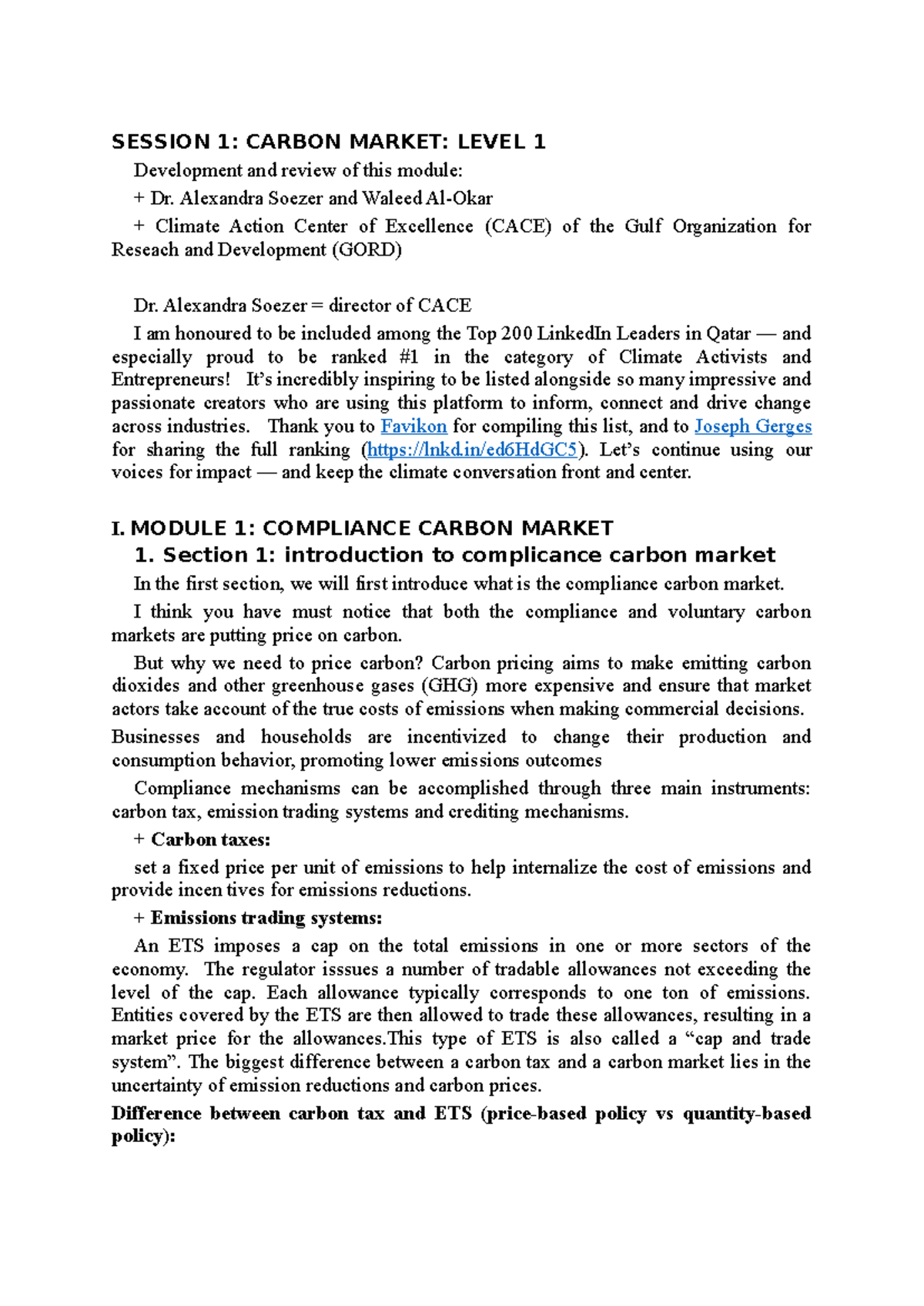 SESSION 1: CARBON MARKET LEVEL 1 - Overview and Key Concepts - Studocu