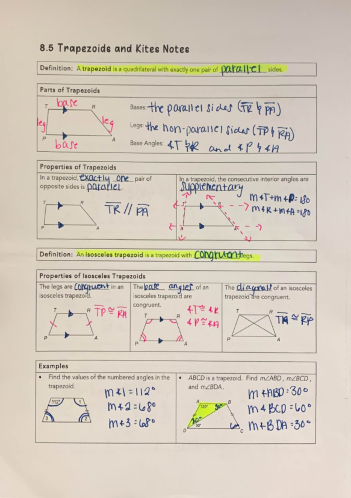 8.5 Trapezoids and Kites Study Notes for Geometry Tests - Studocu