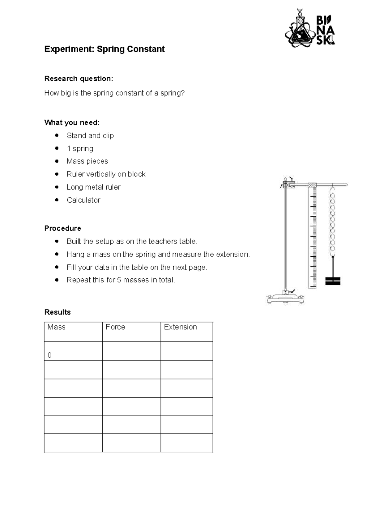 Spring Constant Experiment: Measuring k Value - Studocu