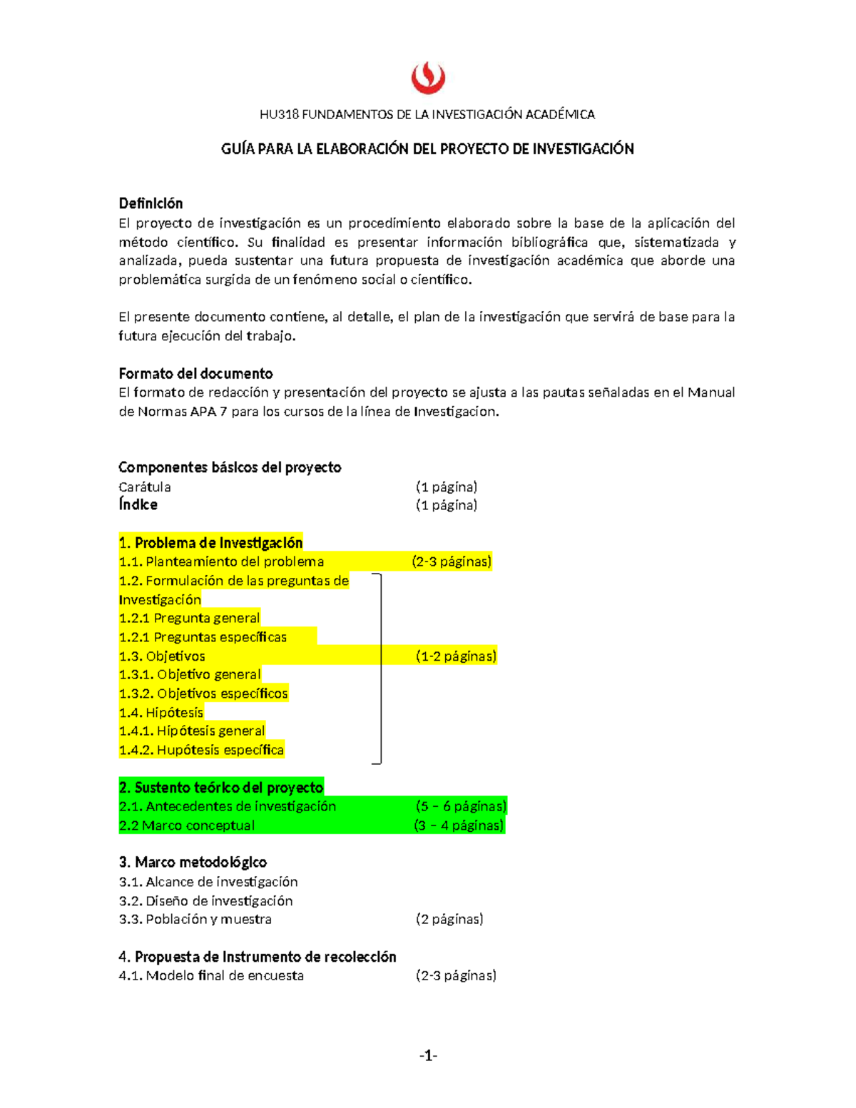 HU318 GUÍA PARA LA ELABORACIÓN DEL PROYECTO DE INVESTIGACIÓN 2024 - Studocu