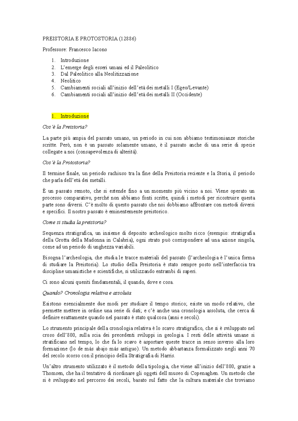 Appunti su Preistoria e Protostoria (12886) - Concetti e Metodi di ...