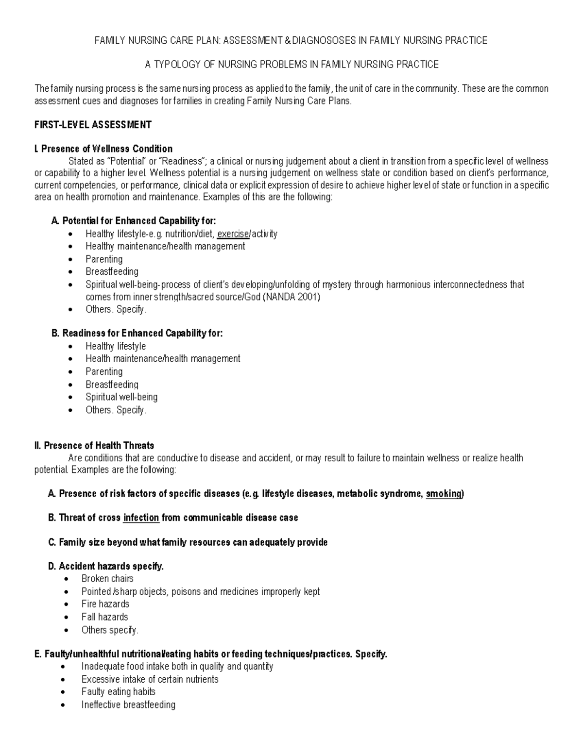 Family Nursing Care Plan: Assessment & Typology of Nursing Problems ...