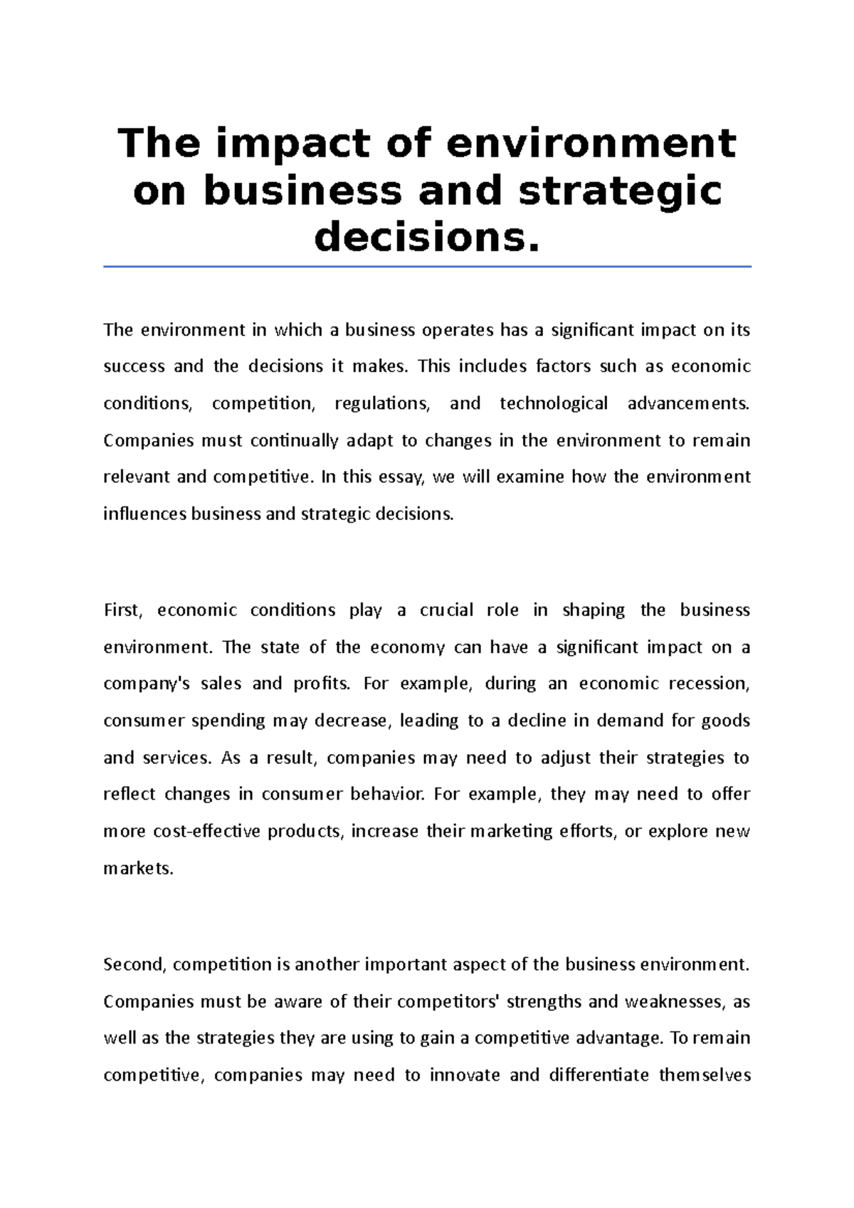 The Impact of Environment on Business Strategies: Comprehensive ...