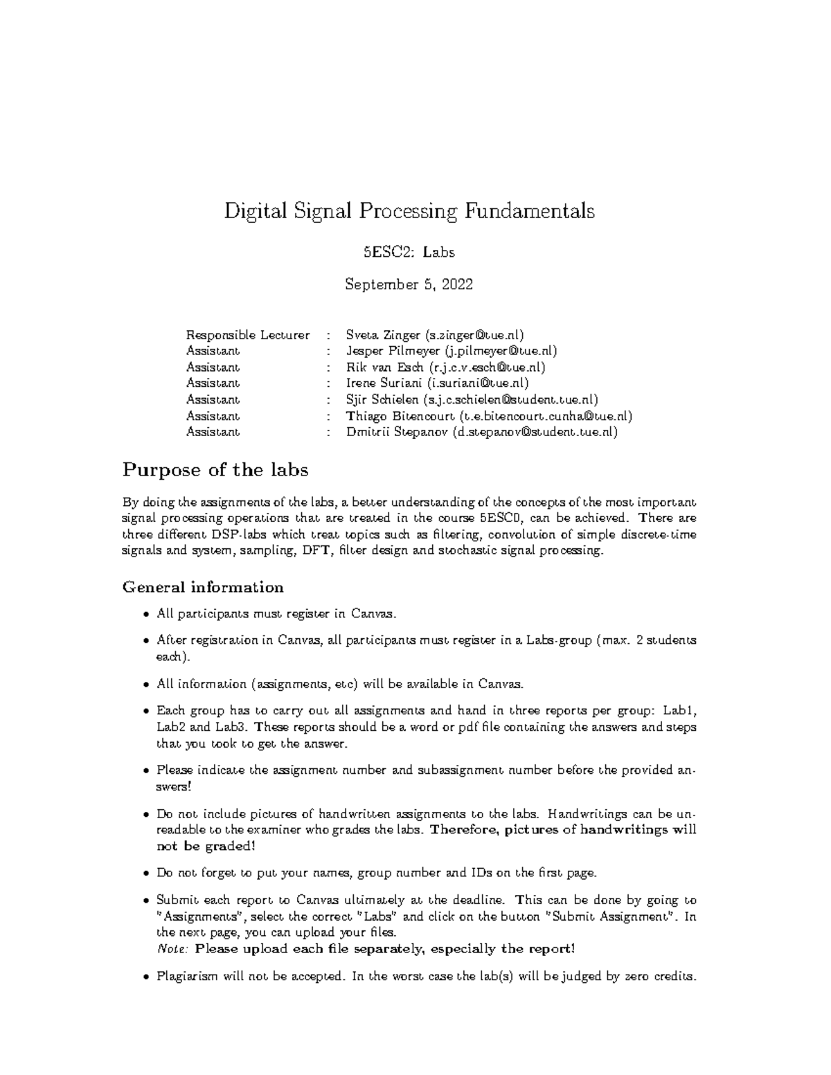 5ESC0 Lab2 2022 - Digital Signal Processing Lab 2 Overview - Studeersnel