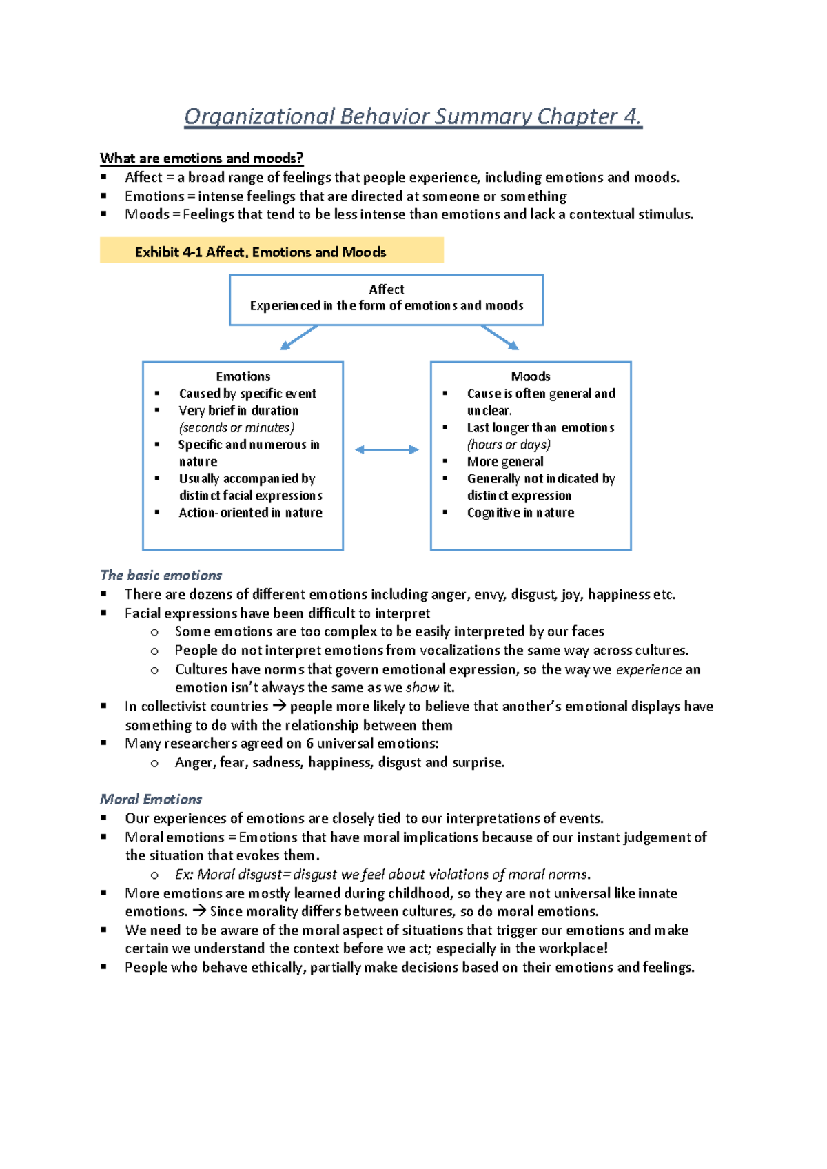 Organizational Behavior 101: Emotions and Moods in Chapter 4 Summary ...