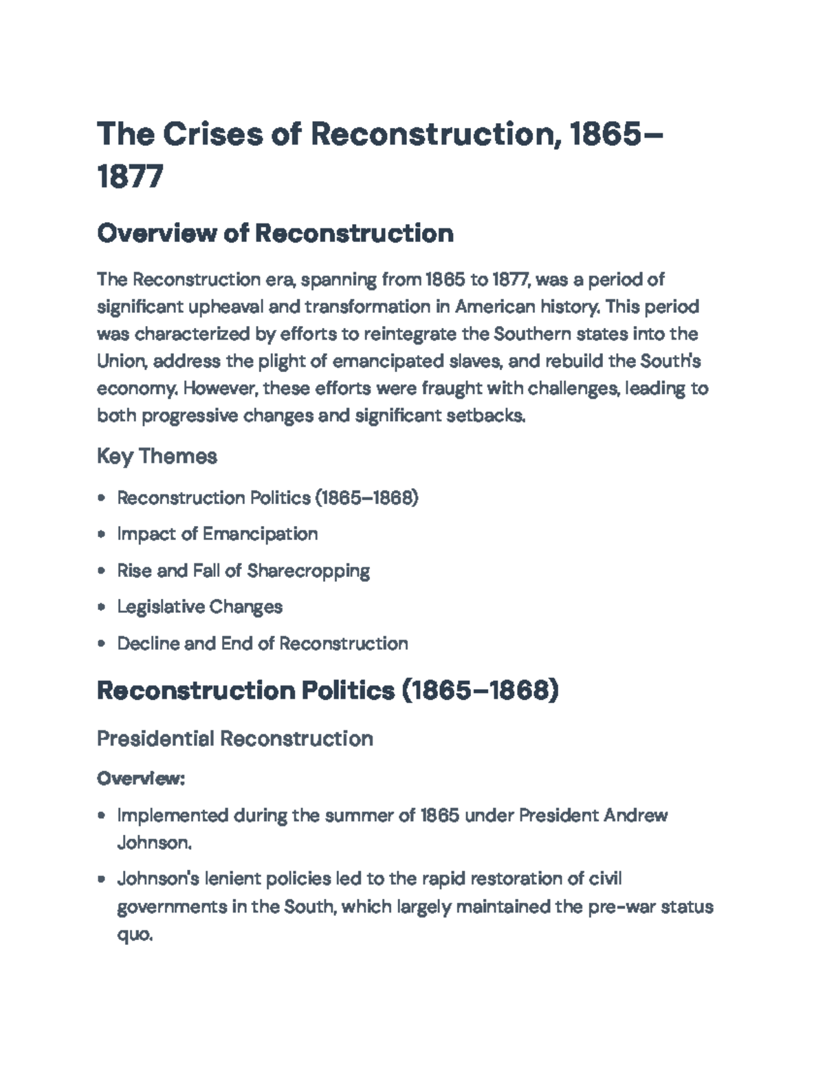 Reconstruction Era Overview: Politics, Legislation, and Impact (HIST ...