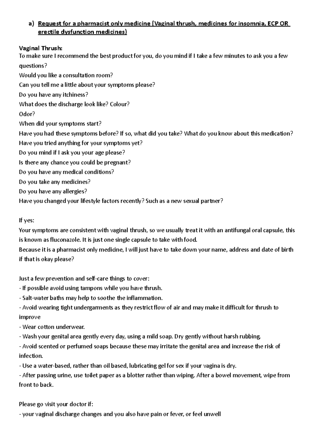 Final OSCE Prep - Practice Cases for Pharmacist Consultation - Studocu