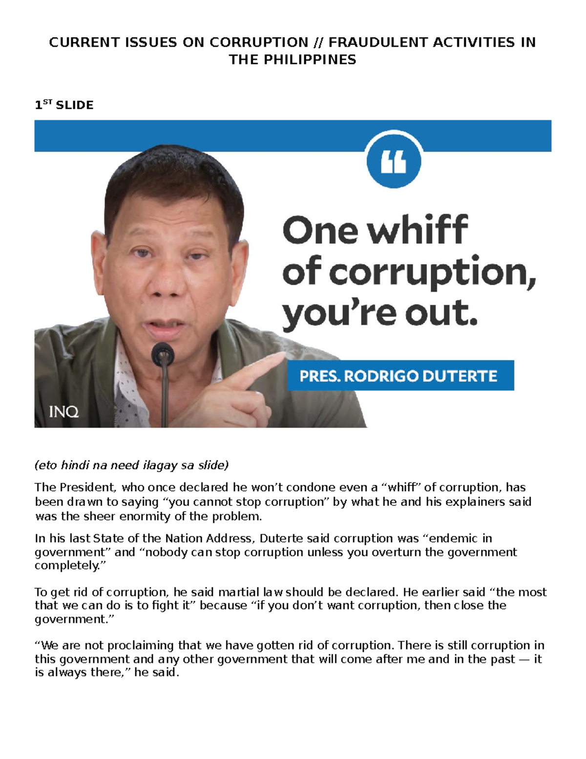 Critical Analysis of Corruption Issues in the Philippines (Final Exam ...