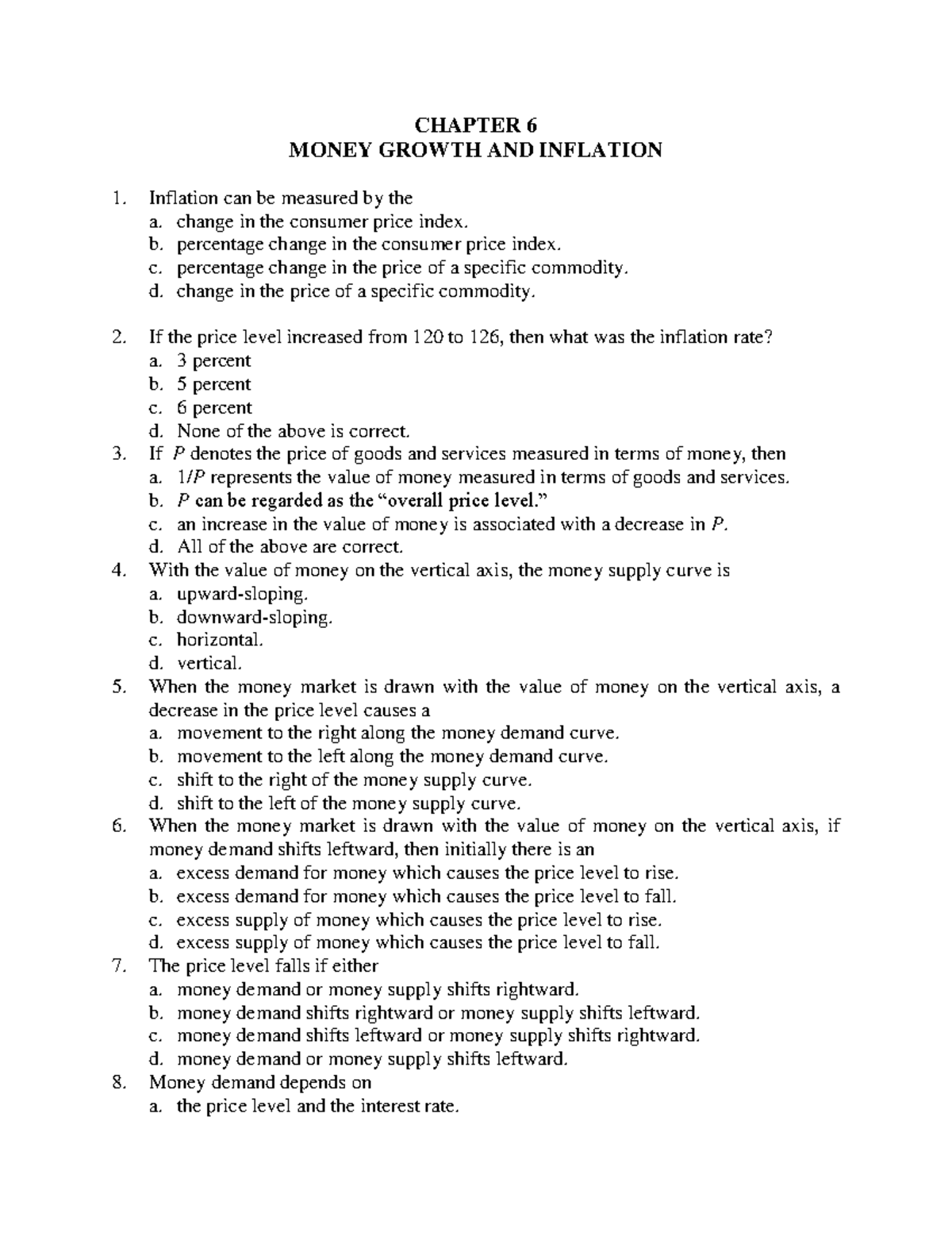 E6 - practice materials - CHAPTER 6 MONEY GROWTH AND INFLATION ...