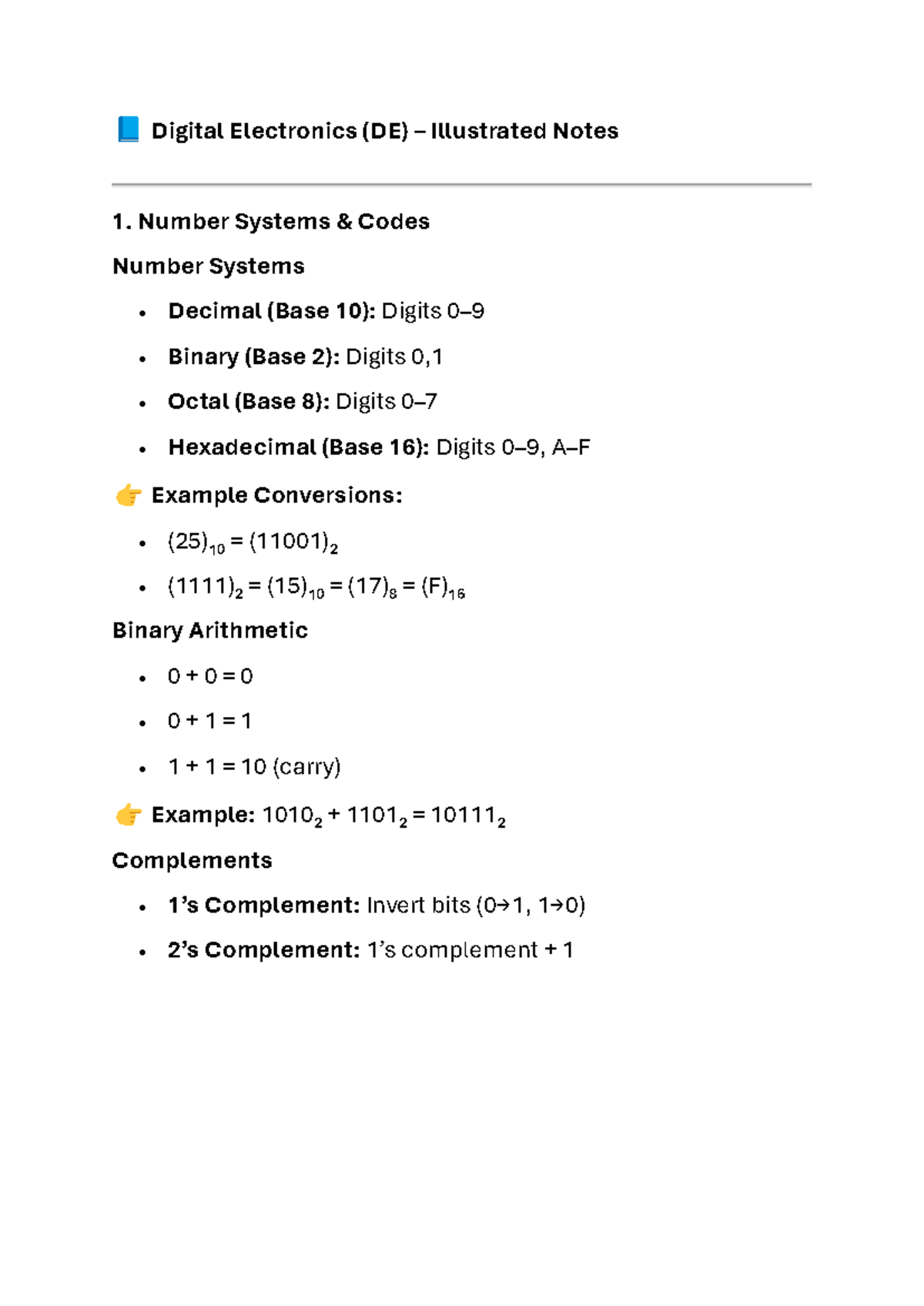 Digital Electronics (DE) Illustrated Notes: Number Systems & Logic ...