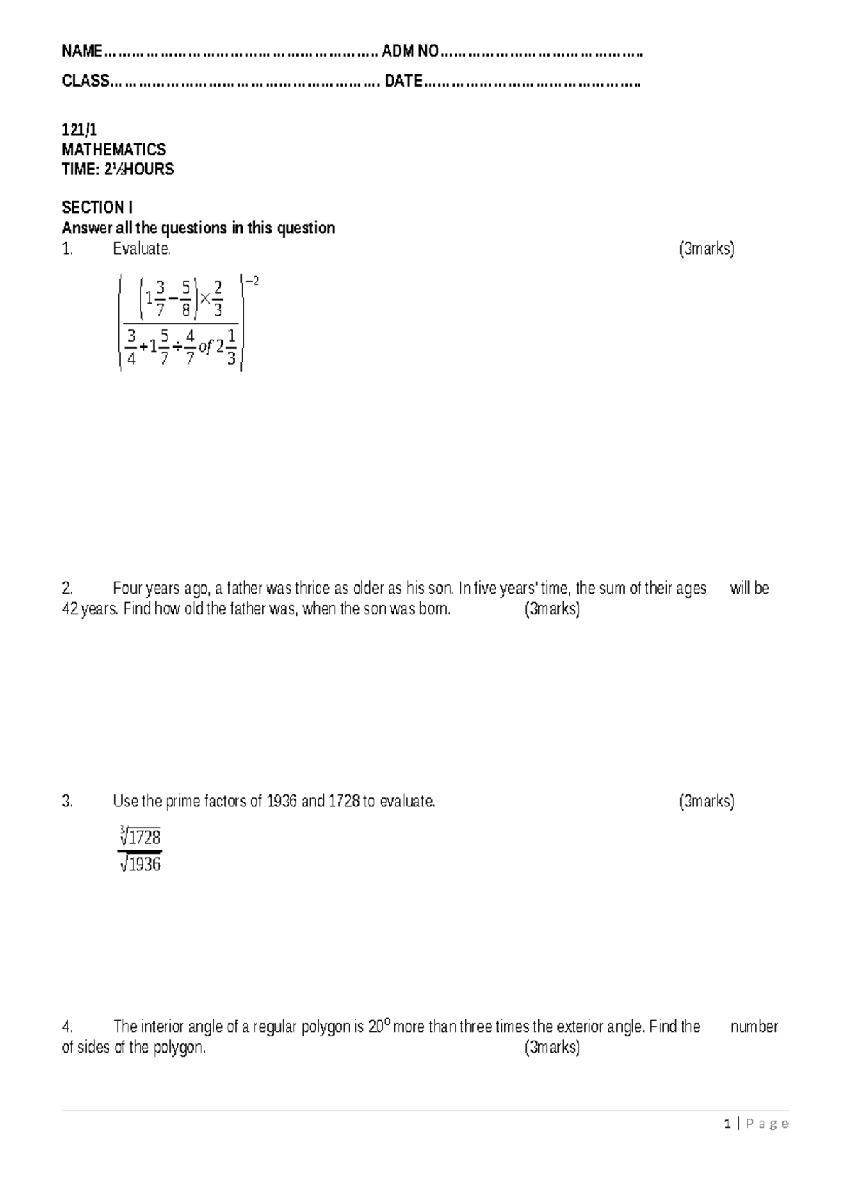 Mathematics Paper 1 Cekena 2025 - Form 4 Exam Questions - Studocu