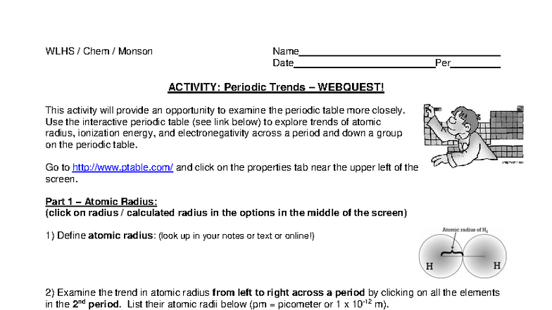 WLHS Chem Periodic Table Trends Webquest Activity - Studocu