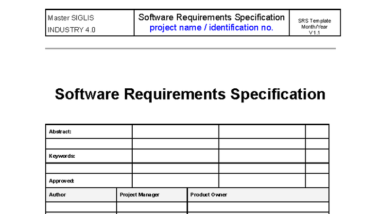 SRS Template for Industry 4 Project - Version 1.1 Overview - Studocu