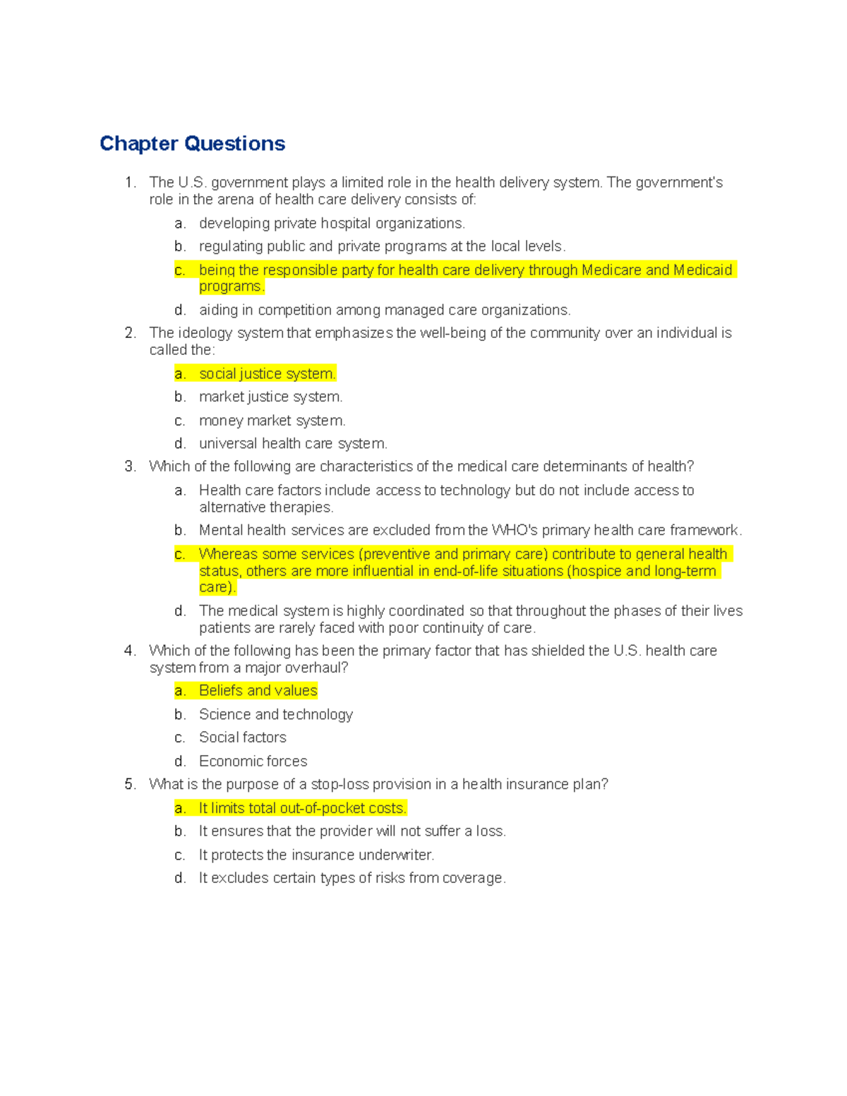 Study Guide C425: Key Questions on Health Care Delivery and Policy ...