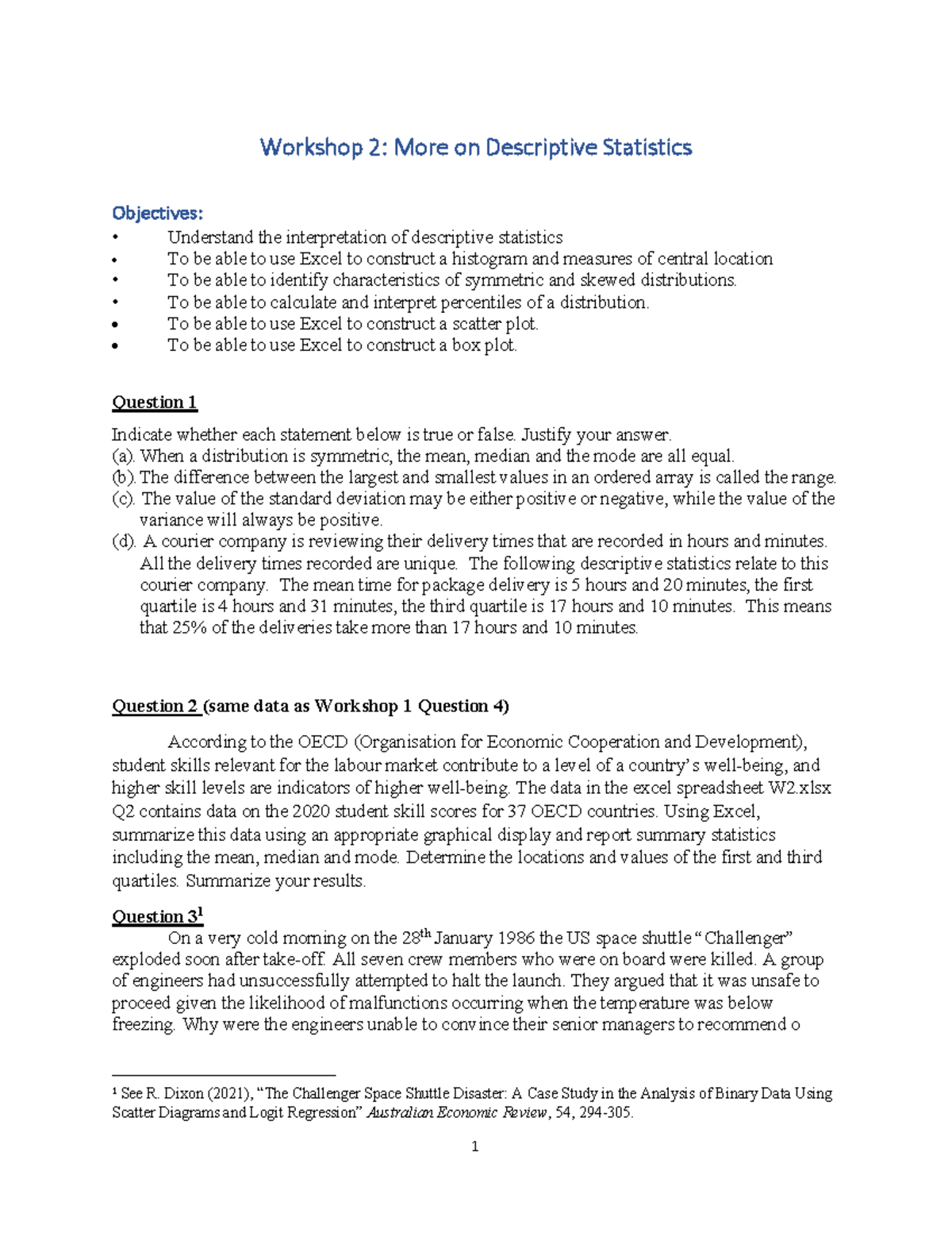 Workshop 2: Advanced Descriptive Statistics & Data Analysis - Studocu
