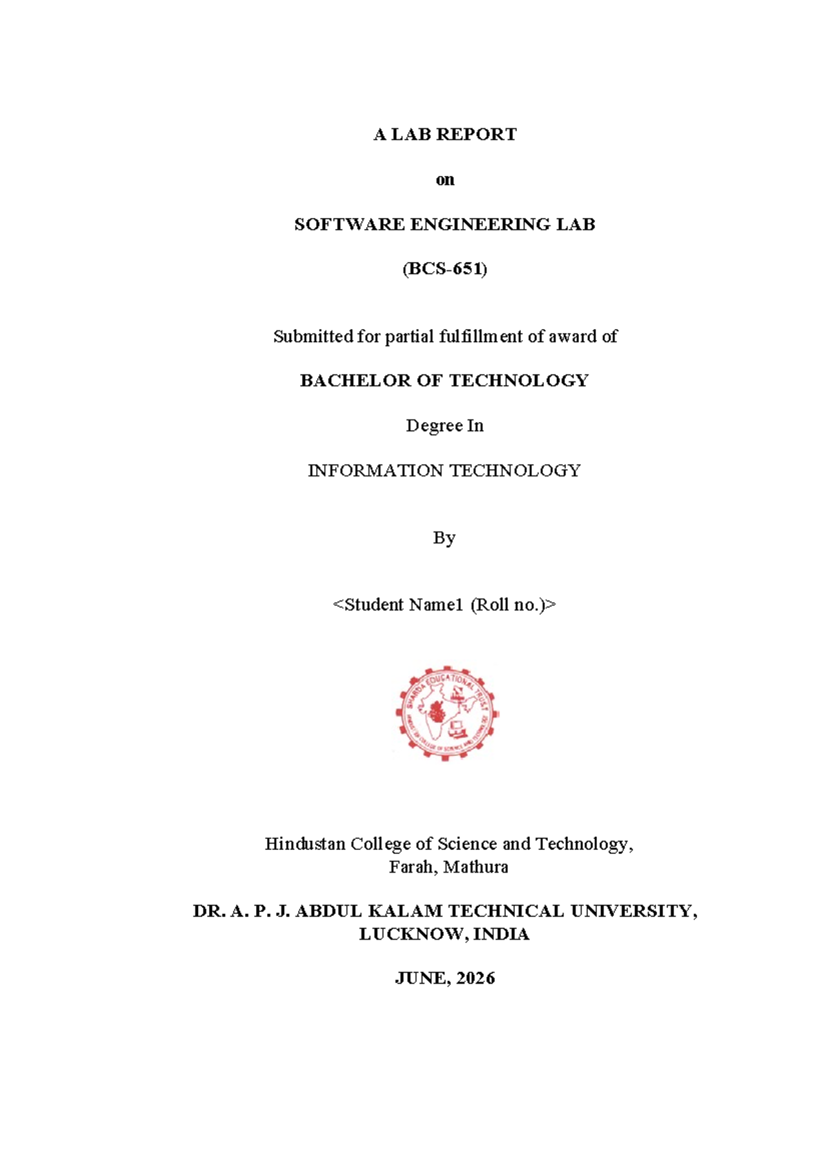 SE Lab Report: Software Requirements Specification for IT B.Tech - Studocu