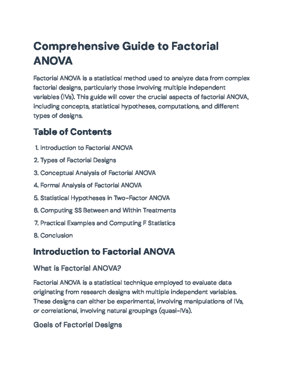 Comprehensive Guide to Factorial ANOVA Techniques & Applications - Studocu