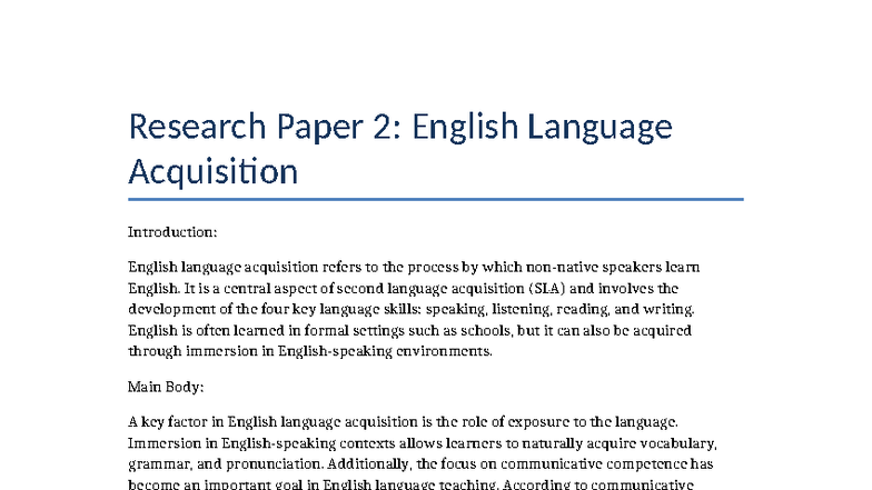 English Language Acquisition - Research Paper 2: English Language ...