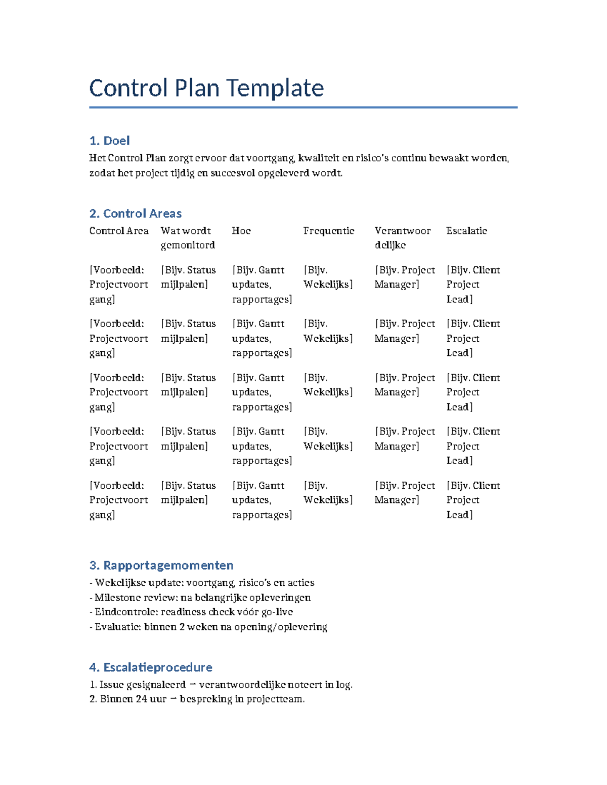 Control Plan Template: Monitoring & Reporting Guidelines - Studeersnel