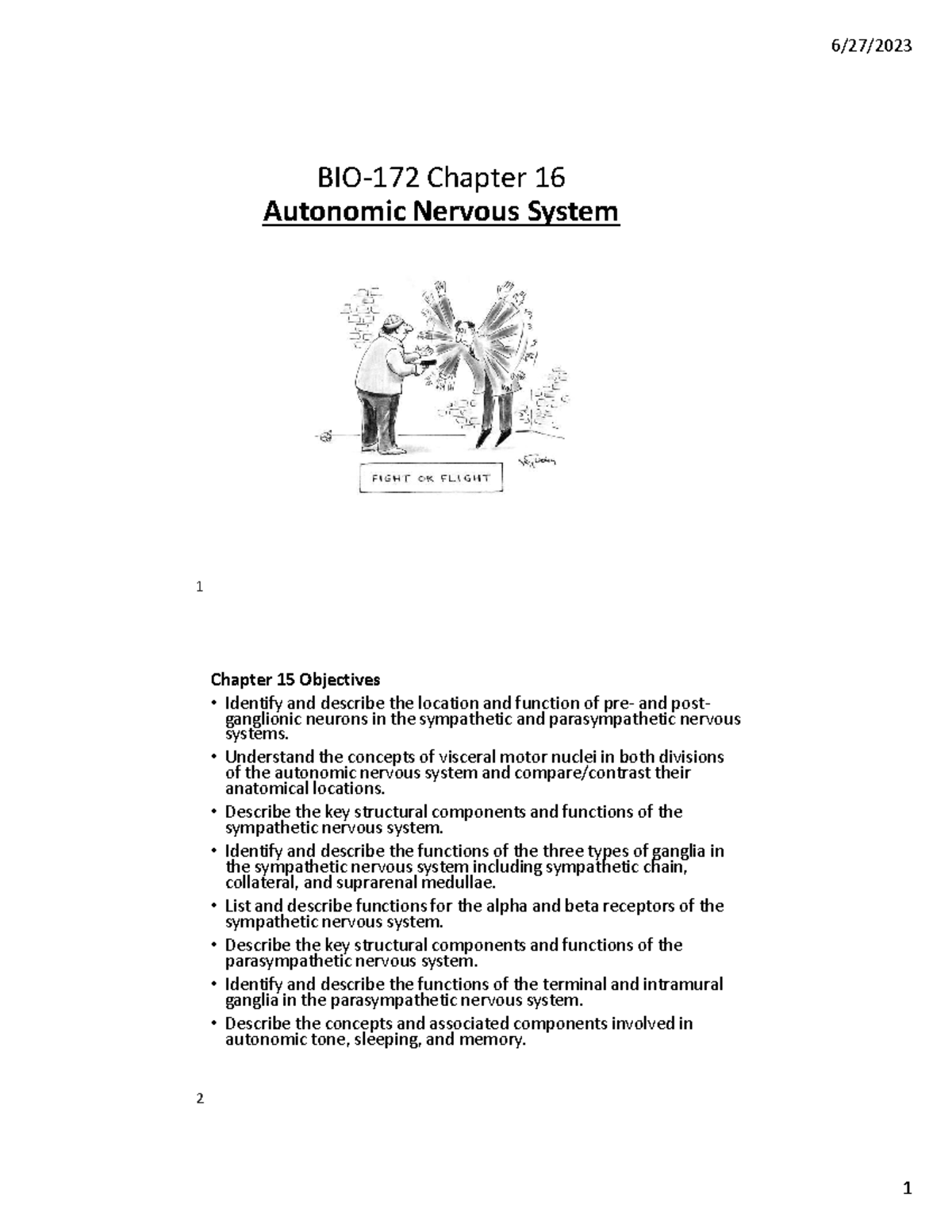 BIO-172 Final Exam Study Guide: Autonomic Nervous System Overview - Studocu