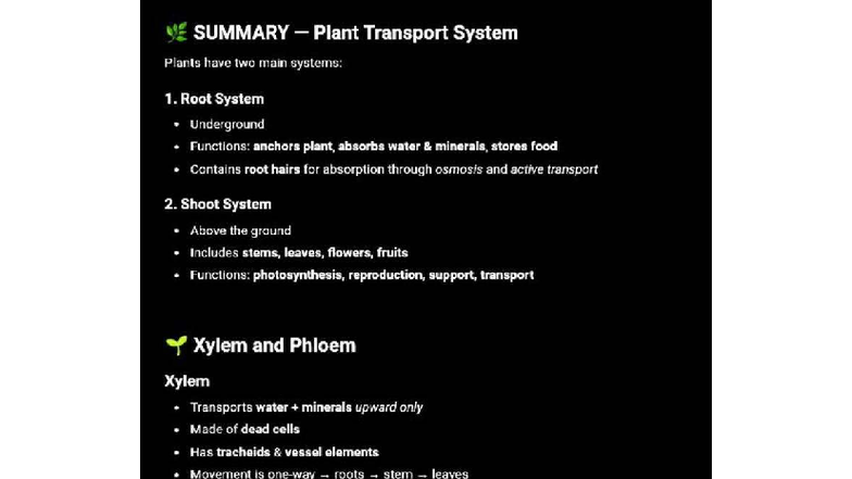 WEEK 3 Reviewer: Plant Transport System in General Science - Studocu