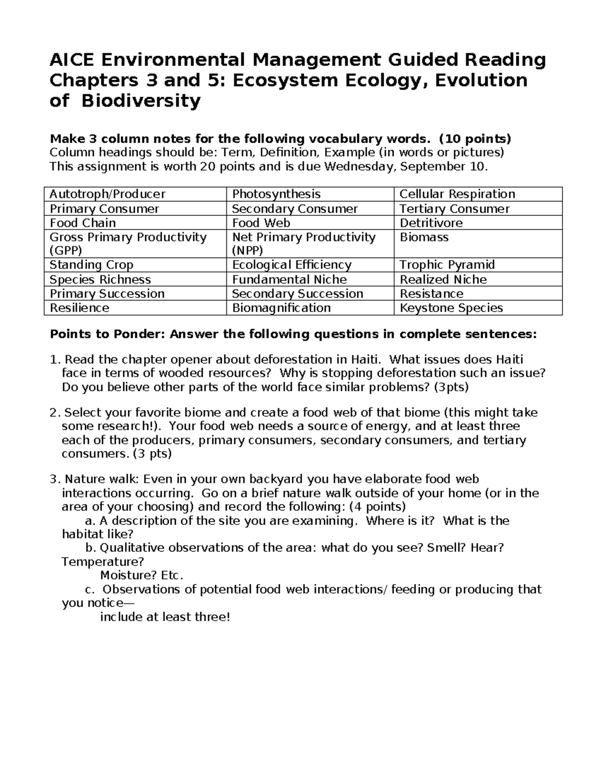 AICE Environmental Management Guided Reading: Ecosystem Ecology Notes ...
