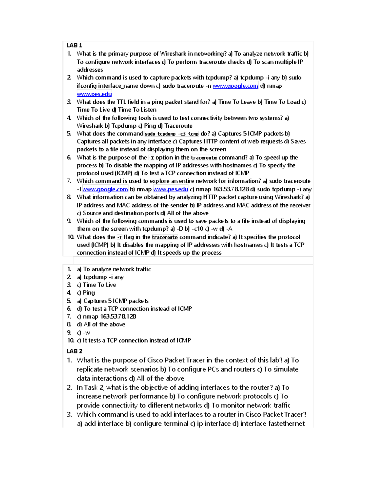 CN Lab MCQ: Networking Tools and Commands Overview - Studocu
