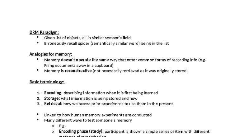 Unit 9 - Memory: Module Notes for PSYCH 1X03 - Studocu