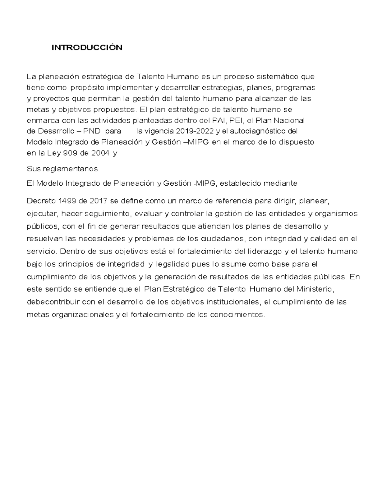 Plan Estratégico de Talento Humano - Ministerio de Ciencia 2022 - Studocu