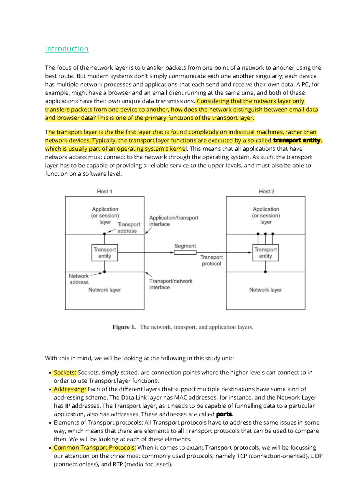 SU6 Transport Layer - Lecture Notes on Protocols and Functions - Studocu