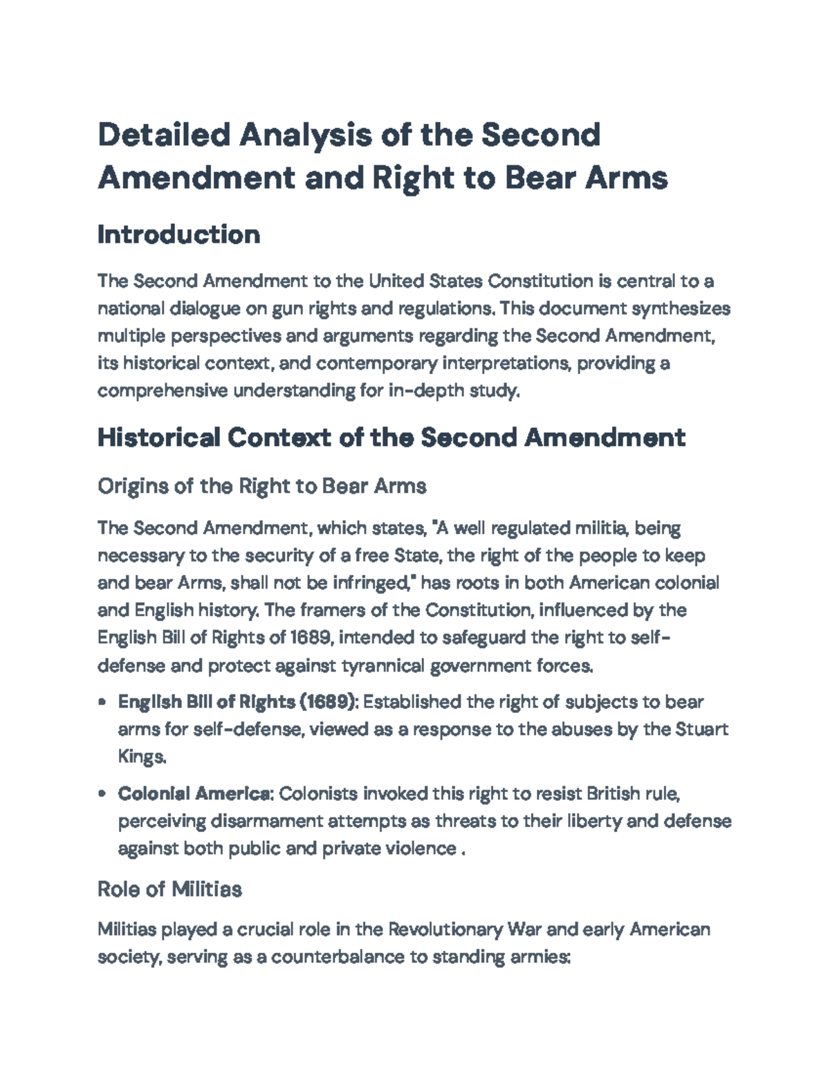 Analysis of the Second Amendment: Historical Context and ...