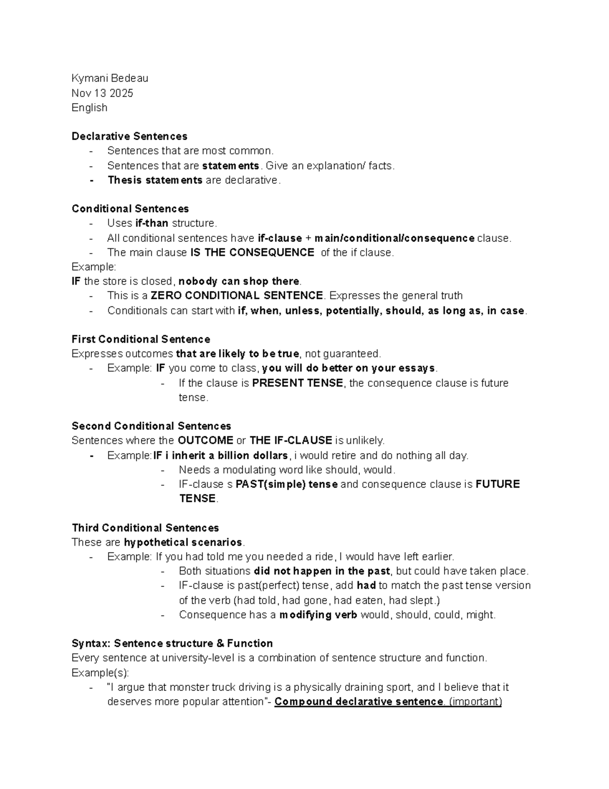 Grammar Quiz 2: Understanding Declarative and Conditional Sentences ...