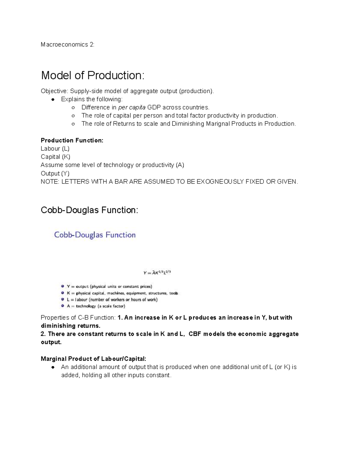 Macro 2 Lecture Notes: Production Models & Economic Growth Insights ...