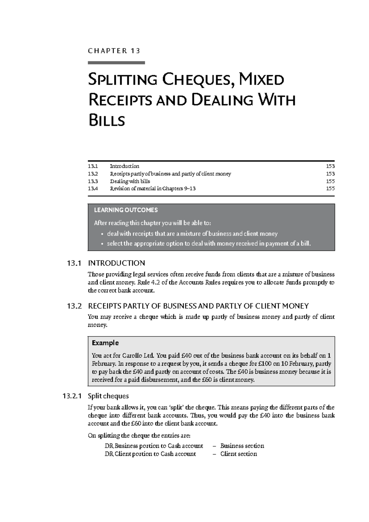 Chapter 13: Splitting Cheques & Mixed Receipts in Accounts 153 - Studocu