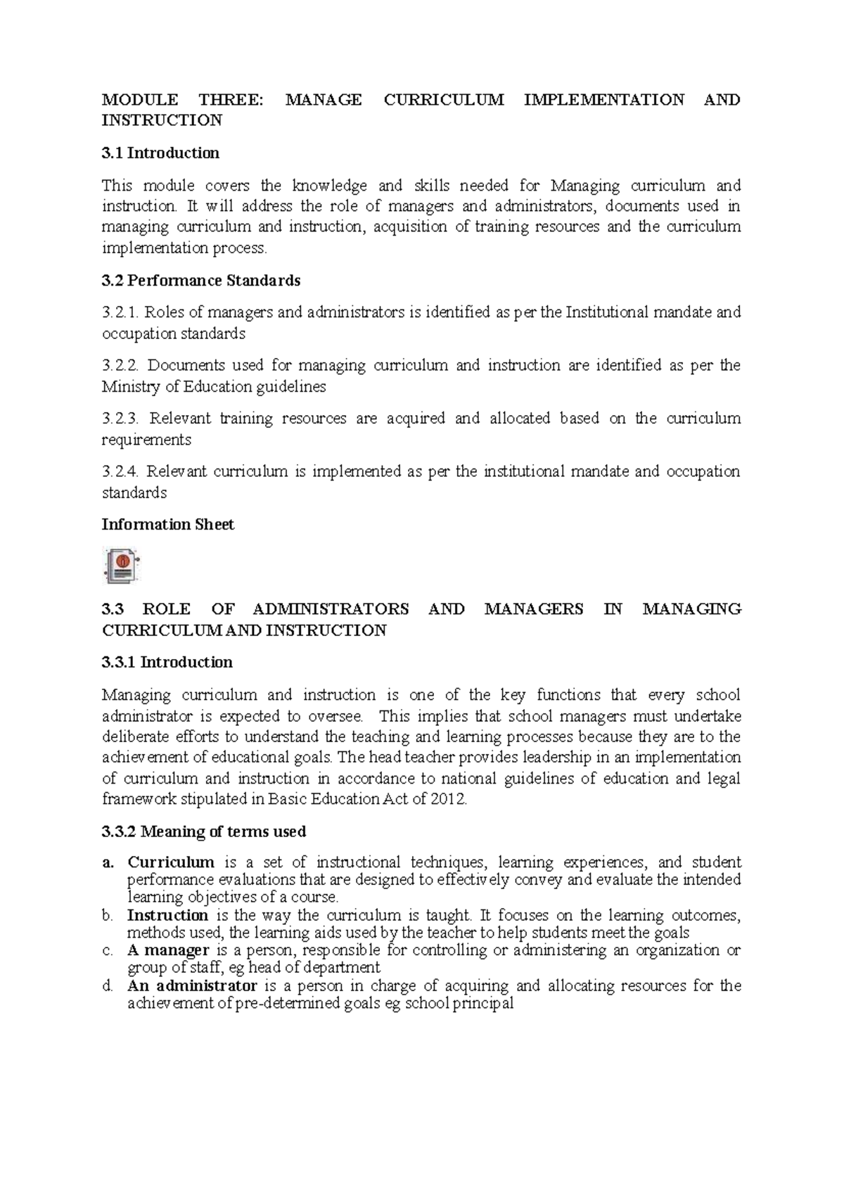 Module Three (Auto Recovered) - MODULE THREE: MANAGE CURRICULUM ...