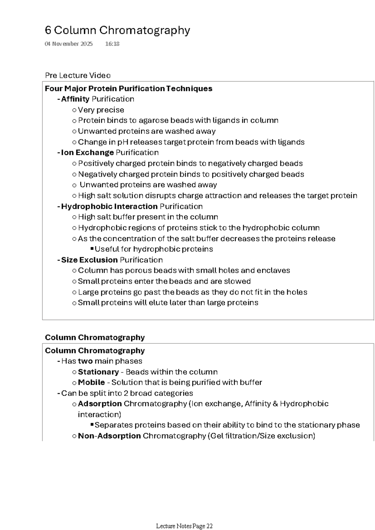 6 Column Chromatography Lecture Notes on Protein Purification ...
